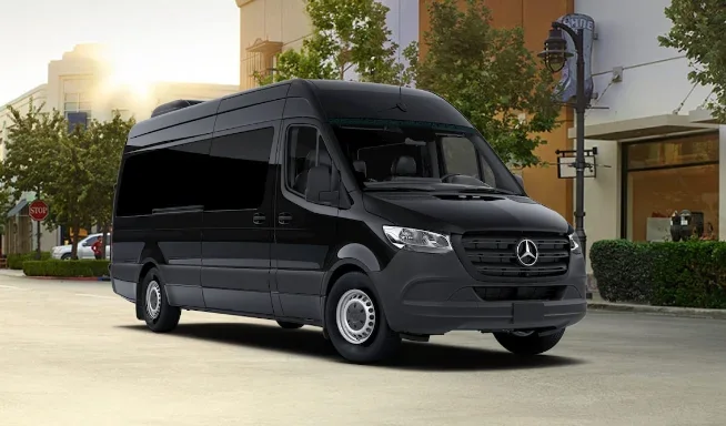 2025 black Mercedes Sprinter passenger van exterior for Vancouver group transportation